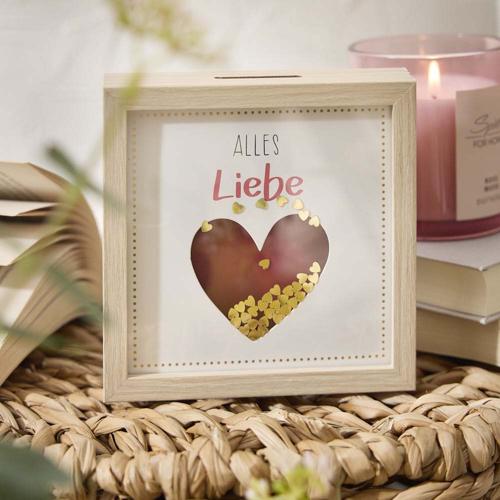 Bilderrahmen Geldgeschenk, Herz/natur, 12 x 12 cm