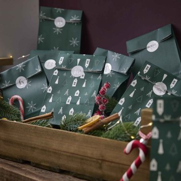 Adventskalender-Set, Tüten/Sticker, Stern/grün
