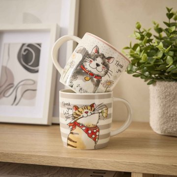 Becher Tier, Katze/grau, 330 ml