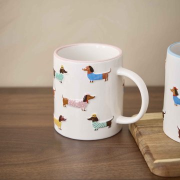 Becher Dackel, rosafarbener Rand, 400 ml