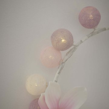 LED-Lichterkette Textilball, pink/weiß/lila, 24er