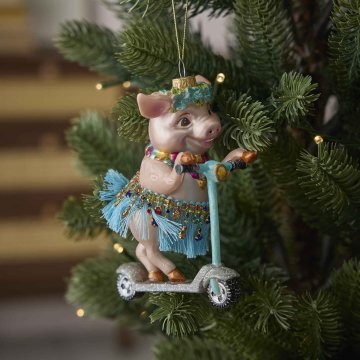 Anhänger Fancy, Excellent, Hulaschwein auf Roller/blau