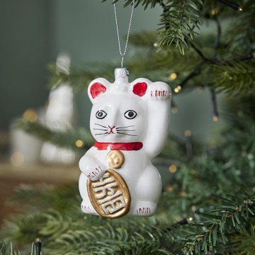 Anhänger Fancy, bunt, Winkekatze/weiß, 10 cm