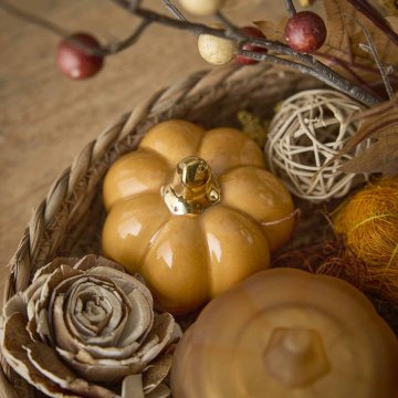 Deko-Kürbis Glanz, modern, orange/gold, 7 cm
