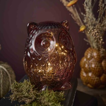LED-Eule Glas, rot, 15 cm
