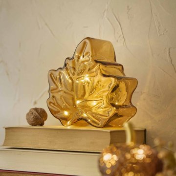 LED-Ahornblatt Glas, hellbraun, 12.5 x 13.5 cm