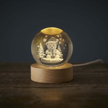 LED-Kugel Winter-Motiv, Teddy, 6 x 7 cm