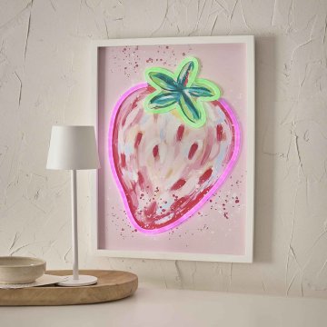 LED-Objekt Neon, Erdbeere/weiß, 30 x 40 cm