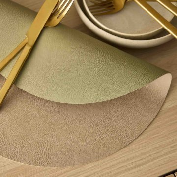 Platzset Doppelseitig, rund/beige/grün, 38 cm