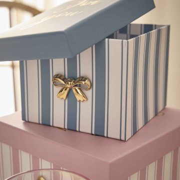 3er Set Geschenkkarton Schleife/Streifen, For you/blau