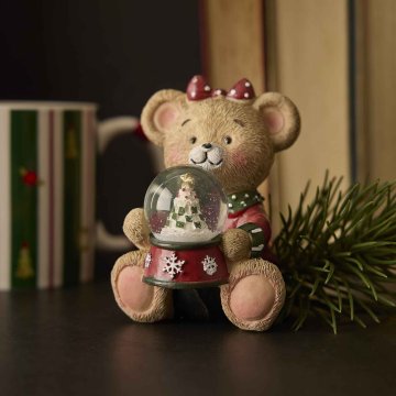Schneekugel Teddy, Schleife/Baum, 7.5 x 10.5 cm