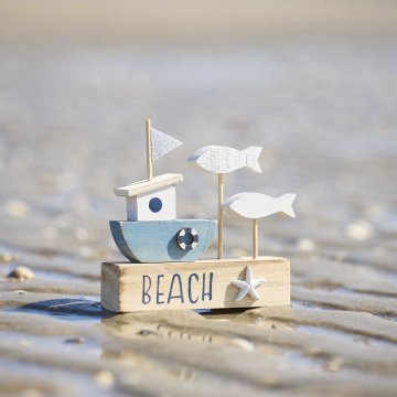Deko-Haus, Boot/Fische, 12 x 3 x 12 cm