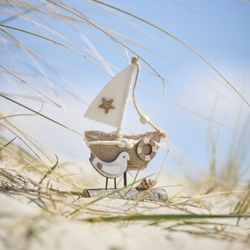 Segelboot Jute, creme, 16 cm