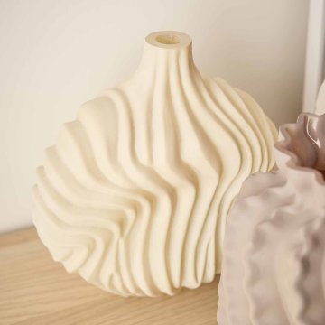 Vase Design, Rippel/creme, 21.5 x 22 cm