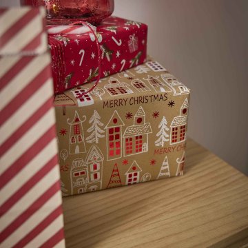Geschenkpapier Xmas-Motiv, Haus/rot/weiß, 2 m