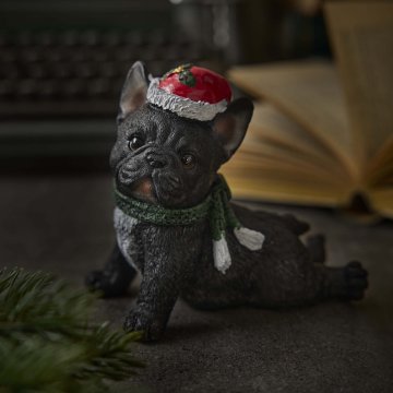 Weihnachtsfigur mit Mütze, Hund/schwarz, 13 x 12 cm