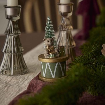 Deko-Objekt Bär mit Trommel, gold/mint, 13 cm