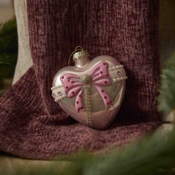 Anhänger Herz mit Schleife, pink/rosa, 10 cm