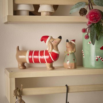 Deko-Hund Weihnachten, rot, 14 cm
