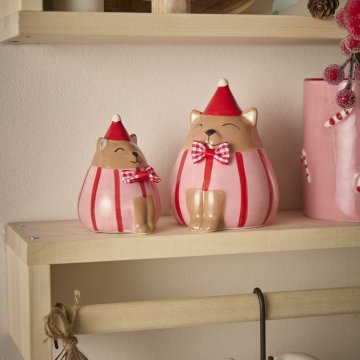 Weihnachtskatze, rosa/rot, 11 cm