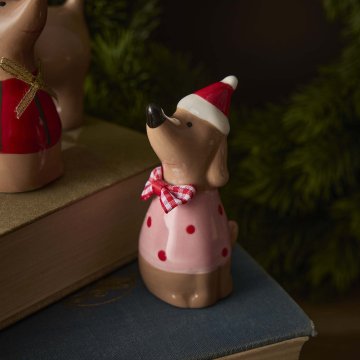 Weihnachtshund, rosa/Punkte, 9 cm