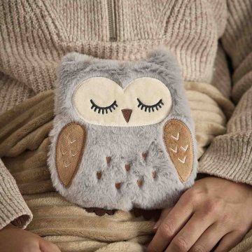 Kirschkernkissen Eule, flauschig, grau
