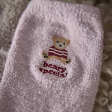 Kuschelsocken Stick-Motiv, Bär/rosa, Gr. 35-42