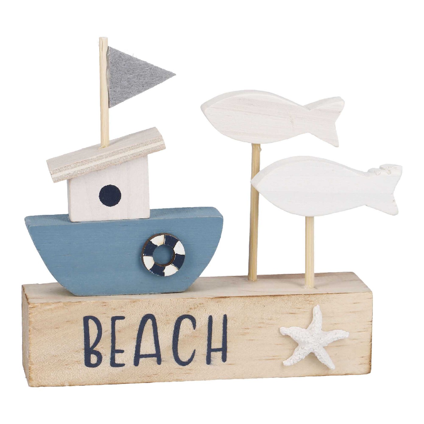 Deko-Haus, Boot/Fische, 12 x 3 x 12 cm