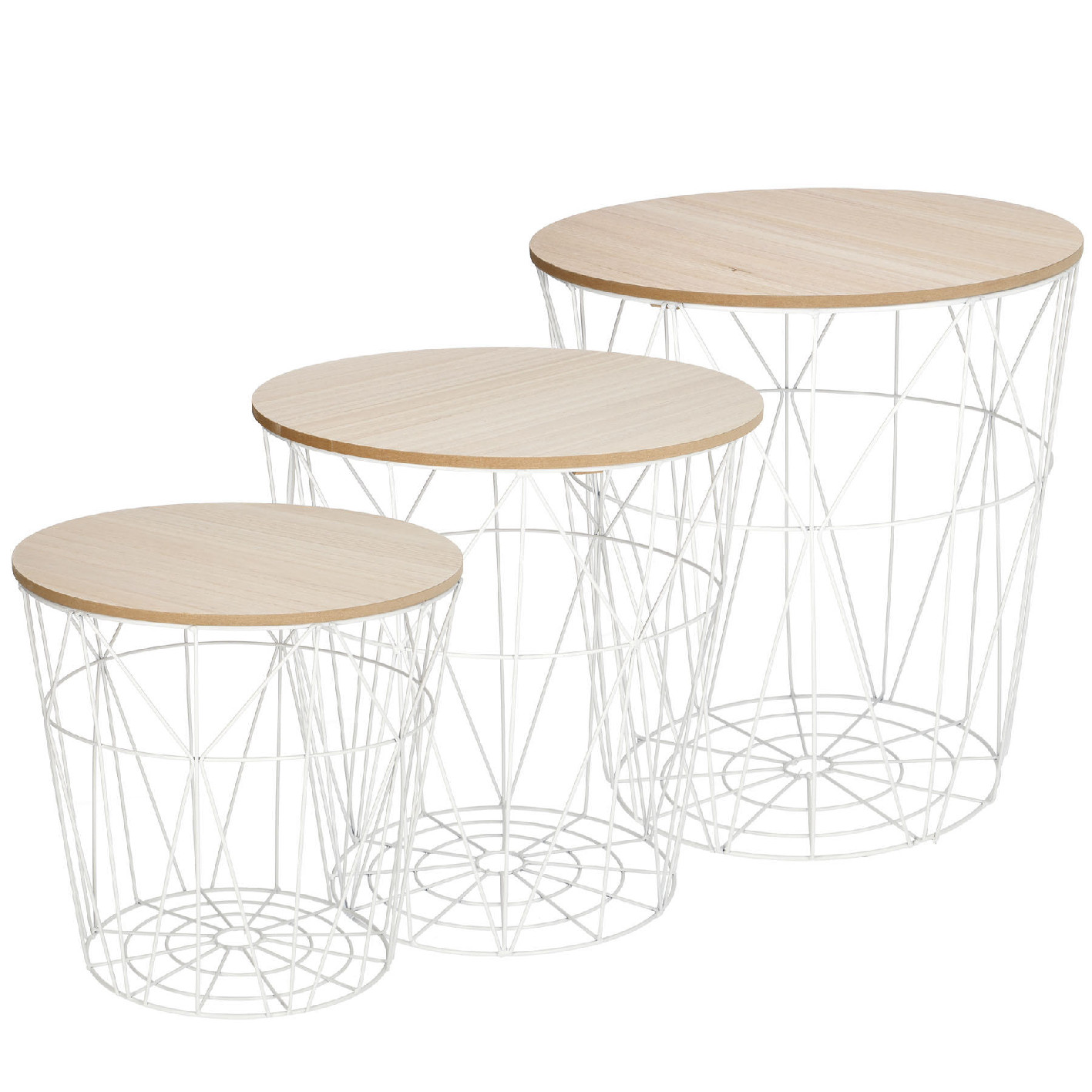 3er Set Tisch/Korb, 43 cm, weiß