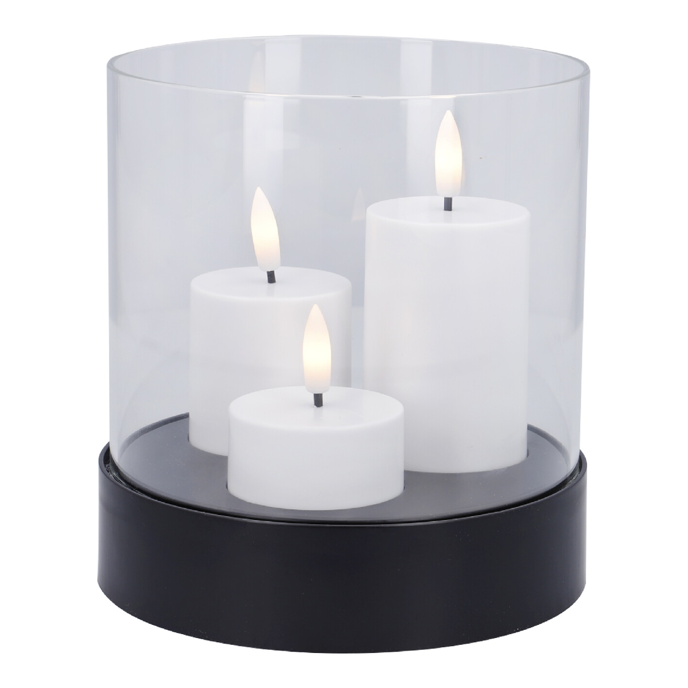 LED-Kerzen-Trio im Glas, schwarz, 14 x 15.3 cm