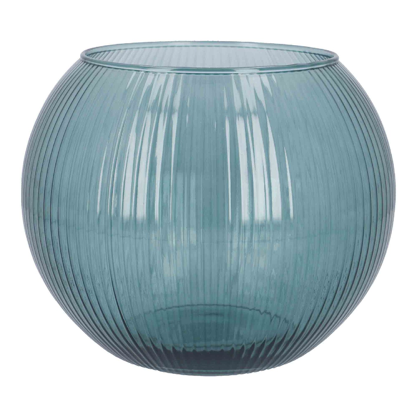 Glas-Kugelvase Rillen, grün-transparent, Höhe 15.5 cm