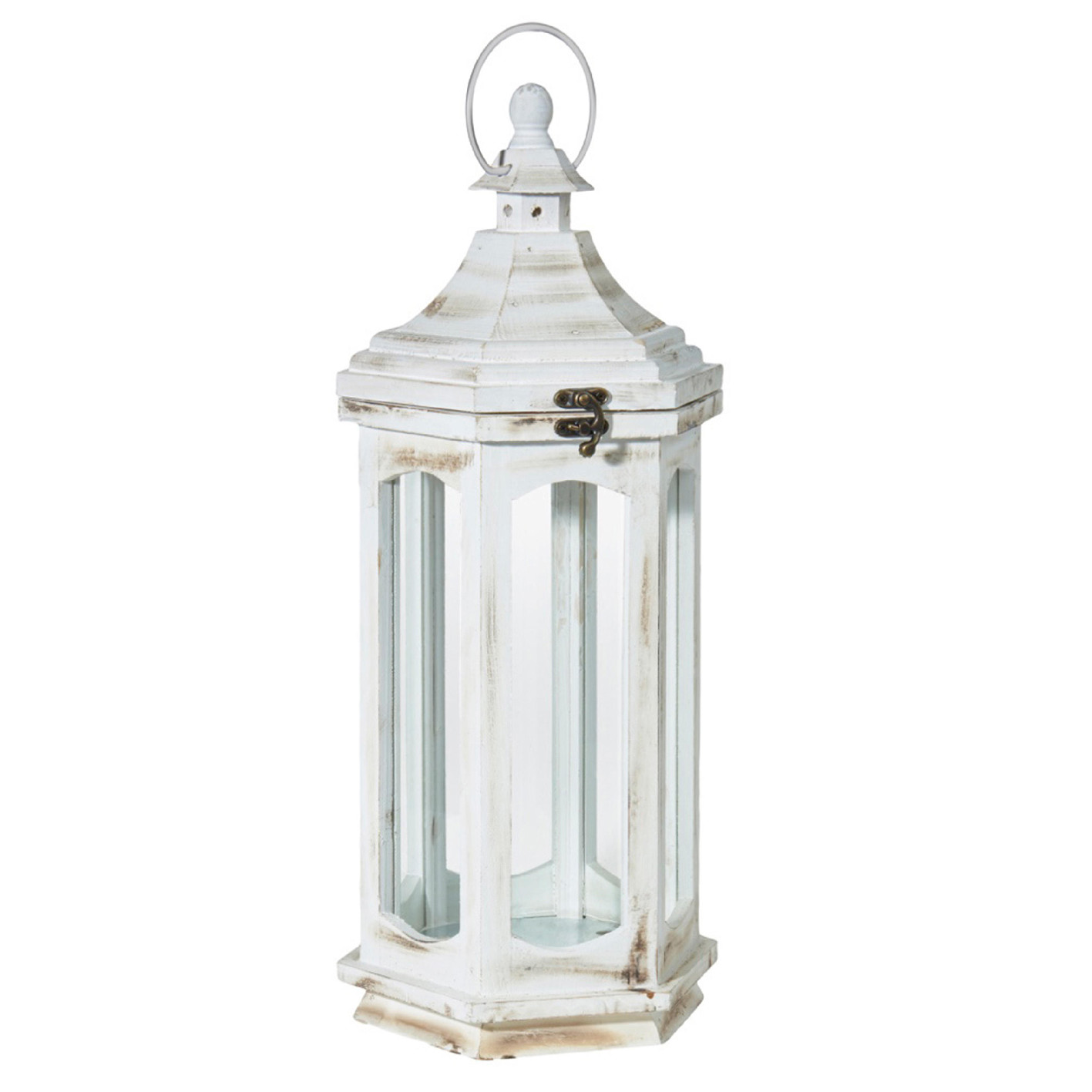 Holzlaterne Katmandu, weiß-antik, Höhe 48 cm
