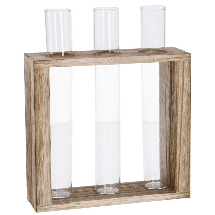 Vase Reagenzglas 3 Stück in Holzständer, 19 cm