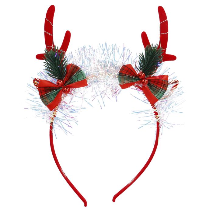 Haarreifen Weihnachten mit LED, Geweih/rot
