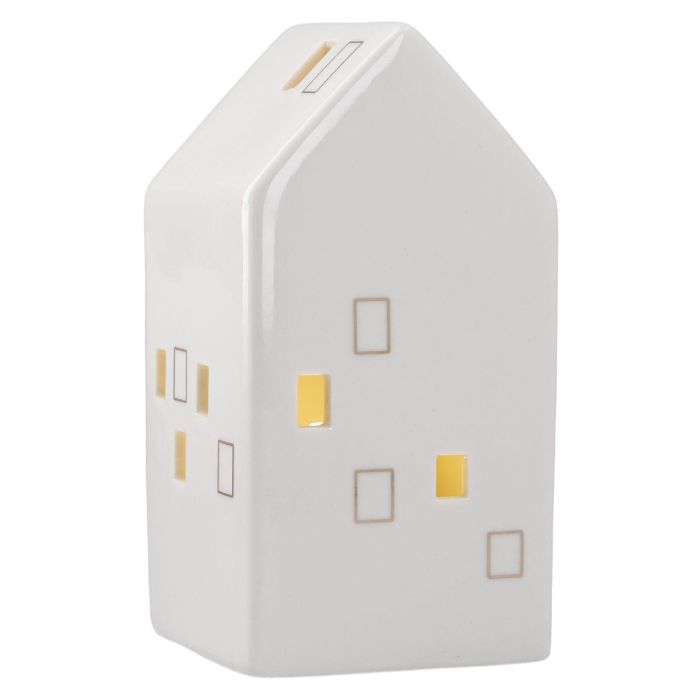 Mea-Living Lichthaus Mit LED-Beleuchtung – Goldrand, Mattweiß, Batteriebetrieben Für Dein Weihnachtsdorf