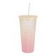 Becher mit Strohhalm, Struktur/weiß/rosa, 650 ml