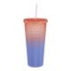 Becher mit Strohhalm, Struktur/peach/blau, 650 ml