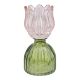Teelichthalter Tulpe auf Sockel, rosa/grün, 16 cm