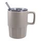 Henkelbecher mit Strohhalm, grau, 400 ml