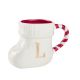 Becher Stiefel mit Buchstabe, L/weiß, 400 ml