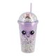 Becher Konfetti mit Strohhalm, lila, 350 ml