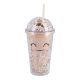 Becher Konfetti mit Strohhalm, pink, 350 ml
