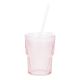 Glas mit Strohhalm, Rillen/rosa, 400 ml