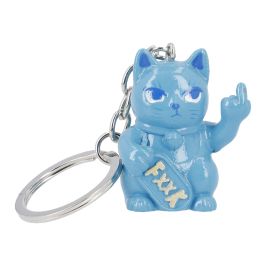 Schlüsselanhänger Katze mit Stinkefinger, blau