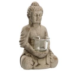 Teelichthalter Buddha, grau, 25 cm