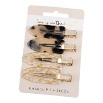 4er Set Haarclip Design, Leo/transparent-gold
