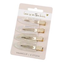 4er Set Haarclip Design, grün/Pearl