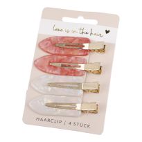 4er Set Haarclip Design, pink/Pearl