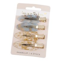 4er Set Haarclip Design, blau/transparent-gold