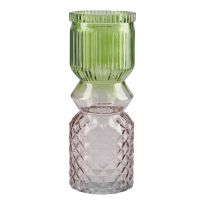 Vase Duo, Rillen/Rauten, grün/rosa, 18 cm